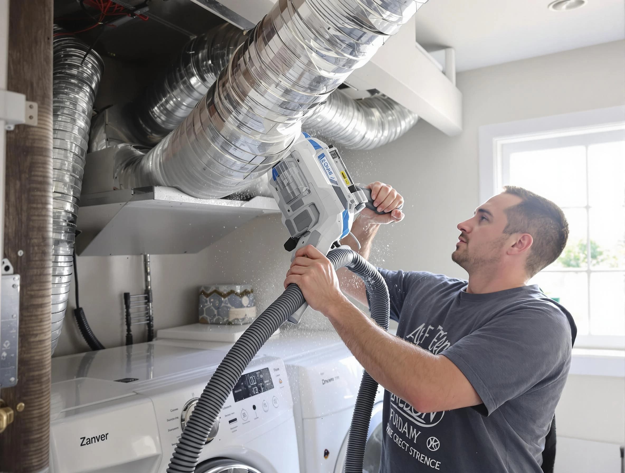 Snyderville Dryer Vent Cleaning specialist cleaning deep within a dryer vent duct system in Snyderville